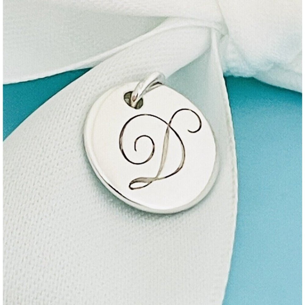 Tiffany Silver Letter D Alphabet Initial Round Circle Notes Charm Pendant